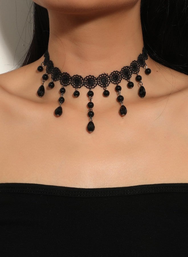 Xeyau Gothic Choker Necklace for Women Black Lace Necklace Halloween Goth Witch Accessories Velvet Vampire Jewelry E-Black - Image 2